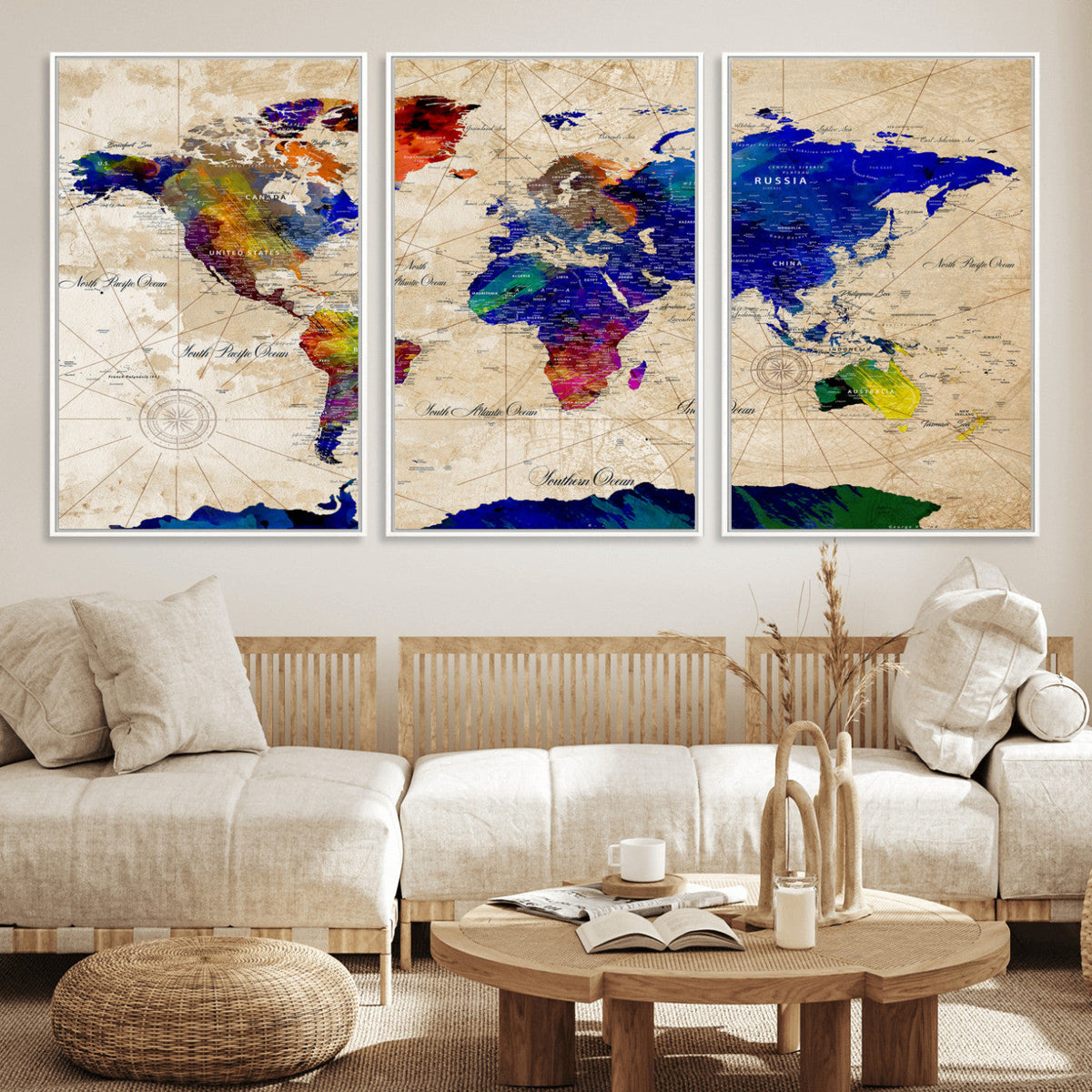 Watercolor World Map Canvas Print – Framed Wall Art for