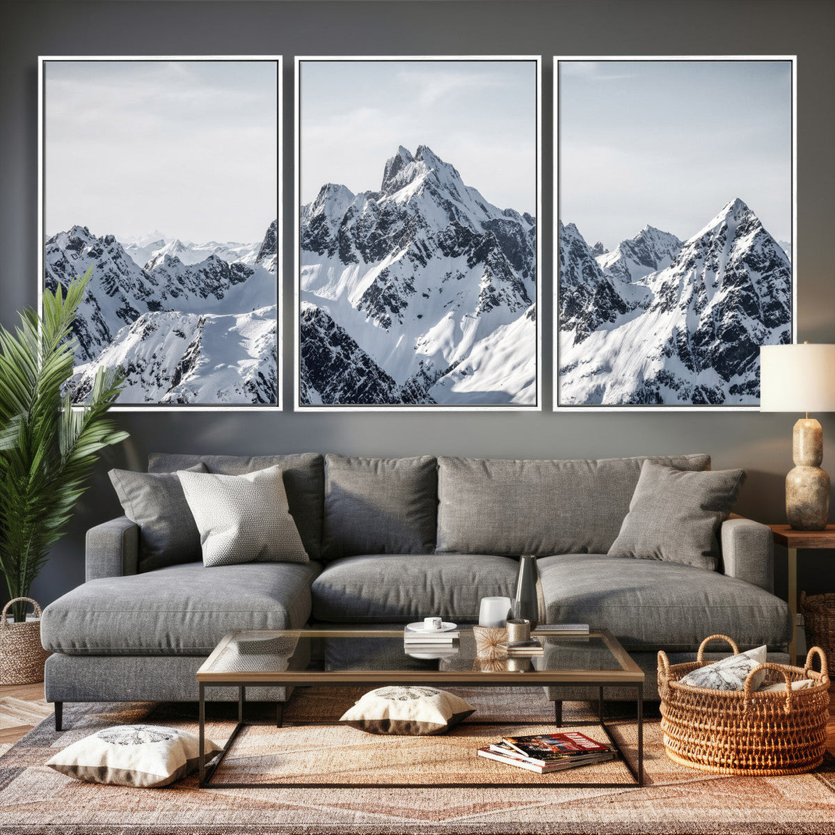 Snowy Mountain Range Canvas Print, Alpine Peaks Landscape