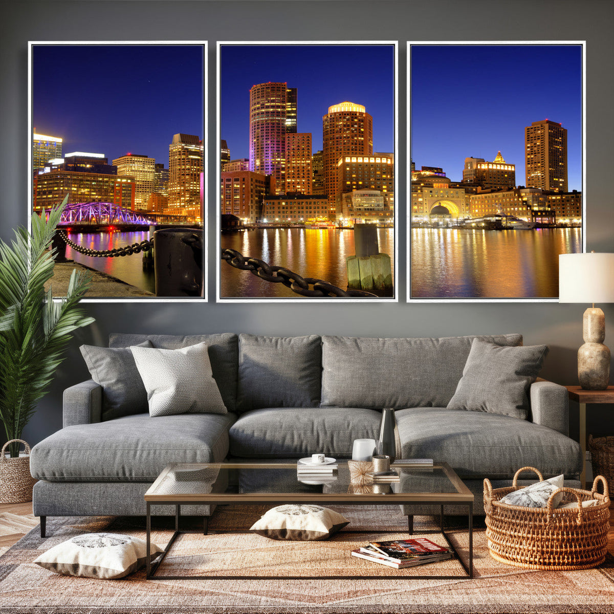 Boston Wall Art Canvas Print, Boston City Downtown Night
