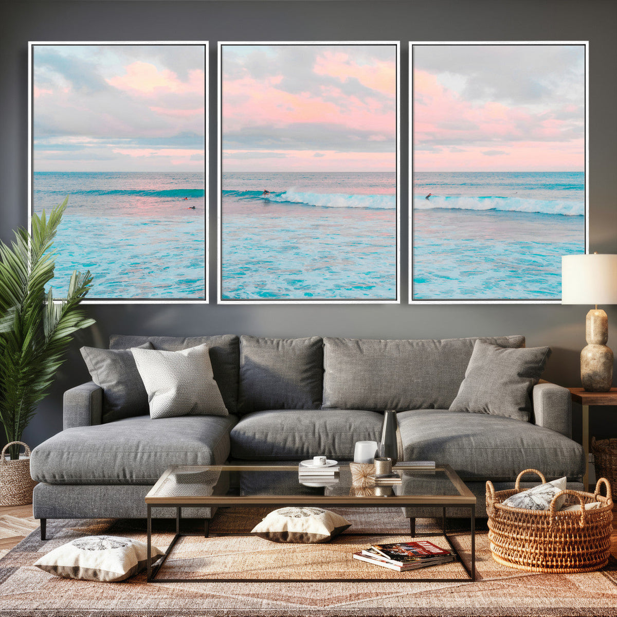 Ocean Wave Wall Art Canvas Print, Pastel Surf Seascape
