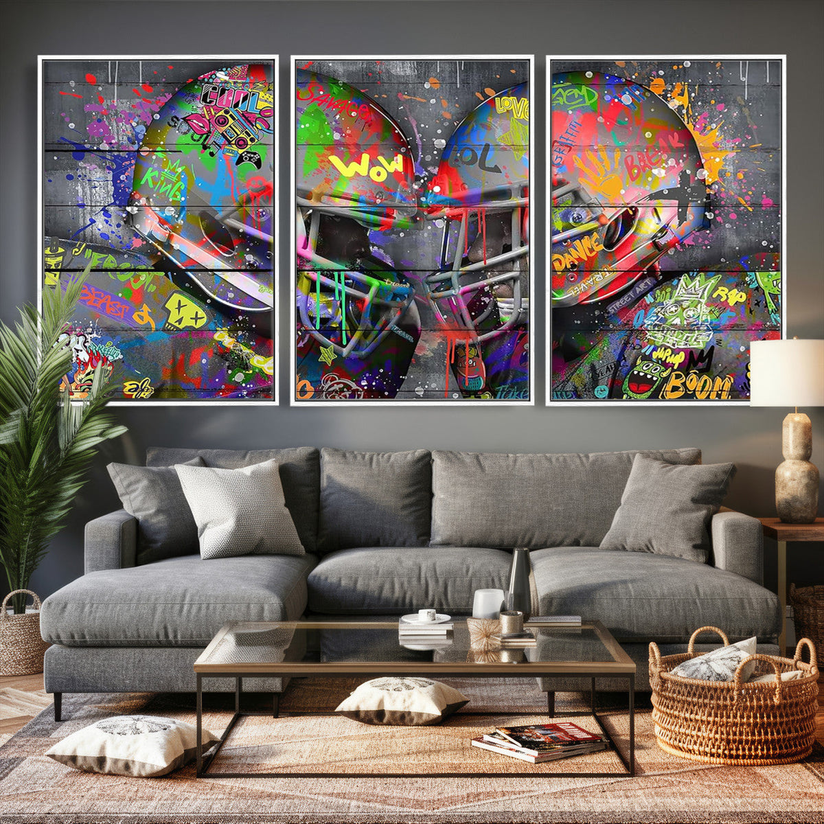 Graffiti Football Helmets Wall Art Canvas Print, Urban