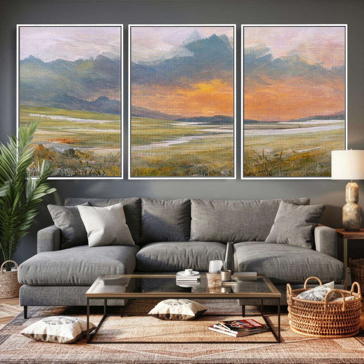 Mountain Sunset Wall Art Canvas Print Vintage Landscape