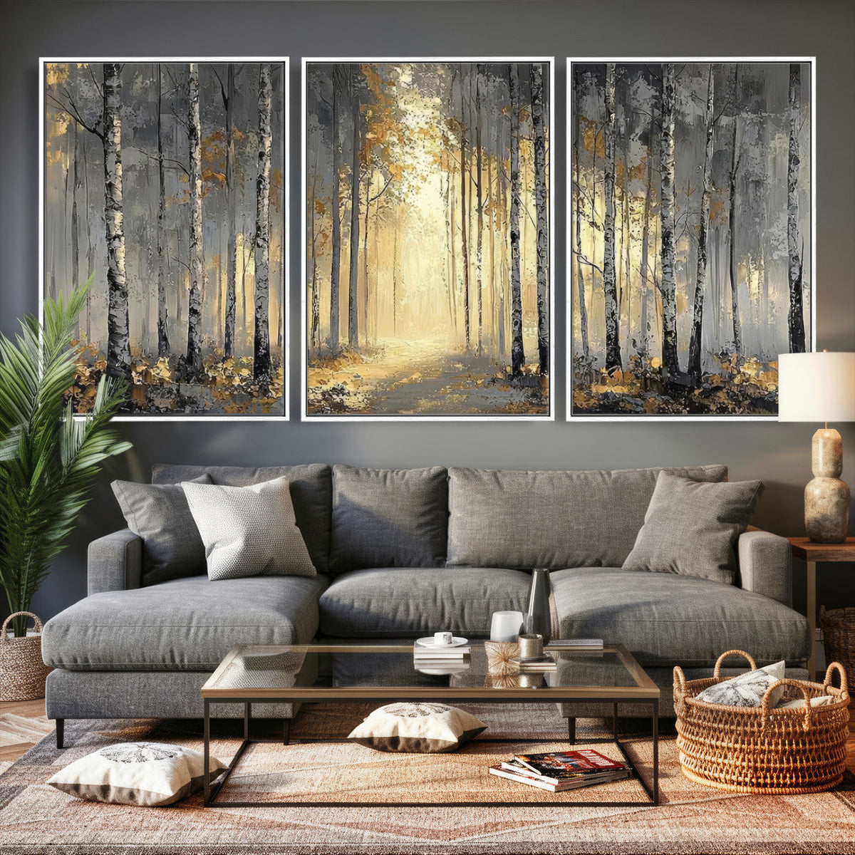 Abstract Birch Forest Wall Art Canvas Print – Modern Neutral