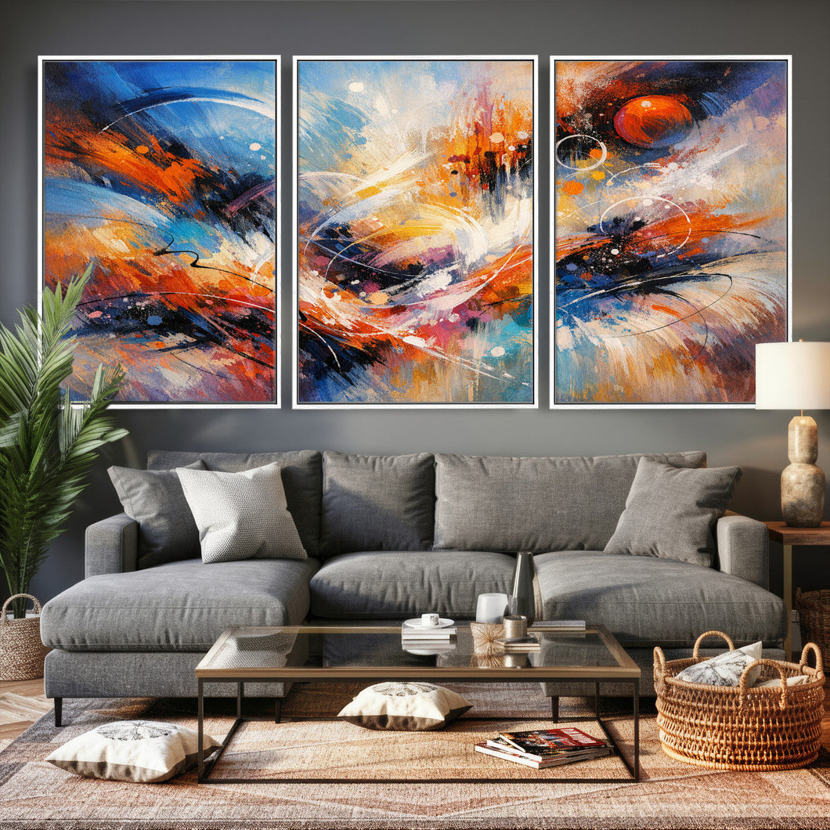 Lyrical Abstraction Wall Art Canvas Print, Orange Blue