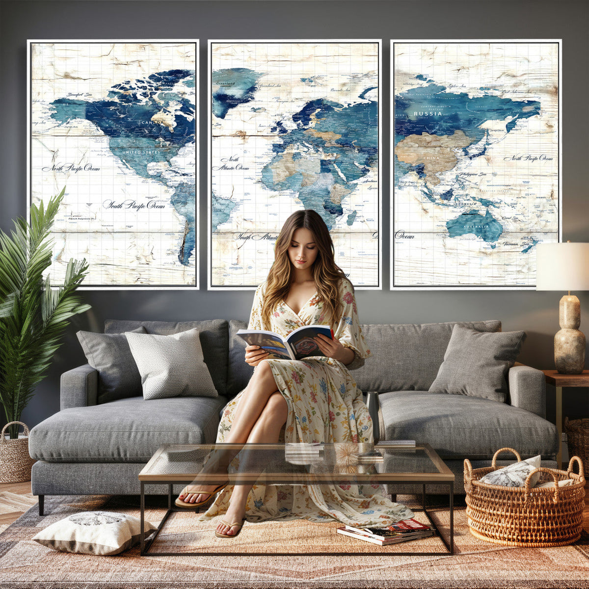 Watercolor World Map Canvas Wall Art Print – Abstract