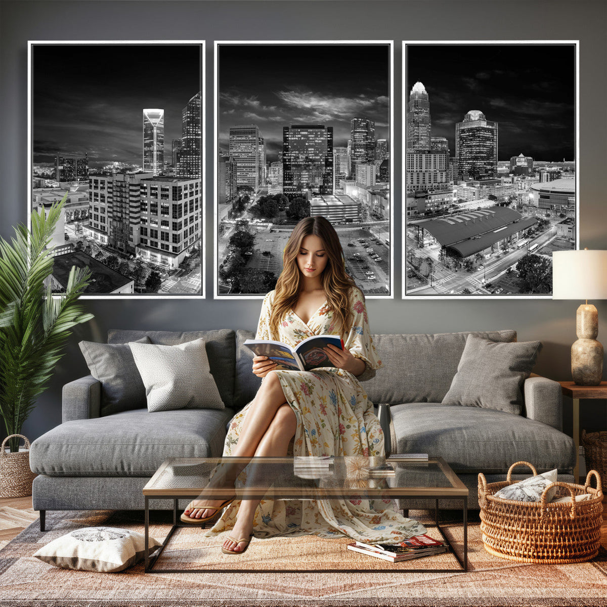 Charlotte Skyline Canvas Wall Art Print – North Carolina Cityscape Photography Print
