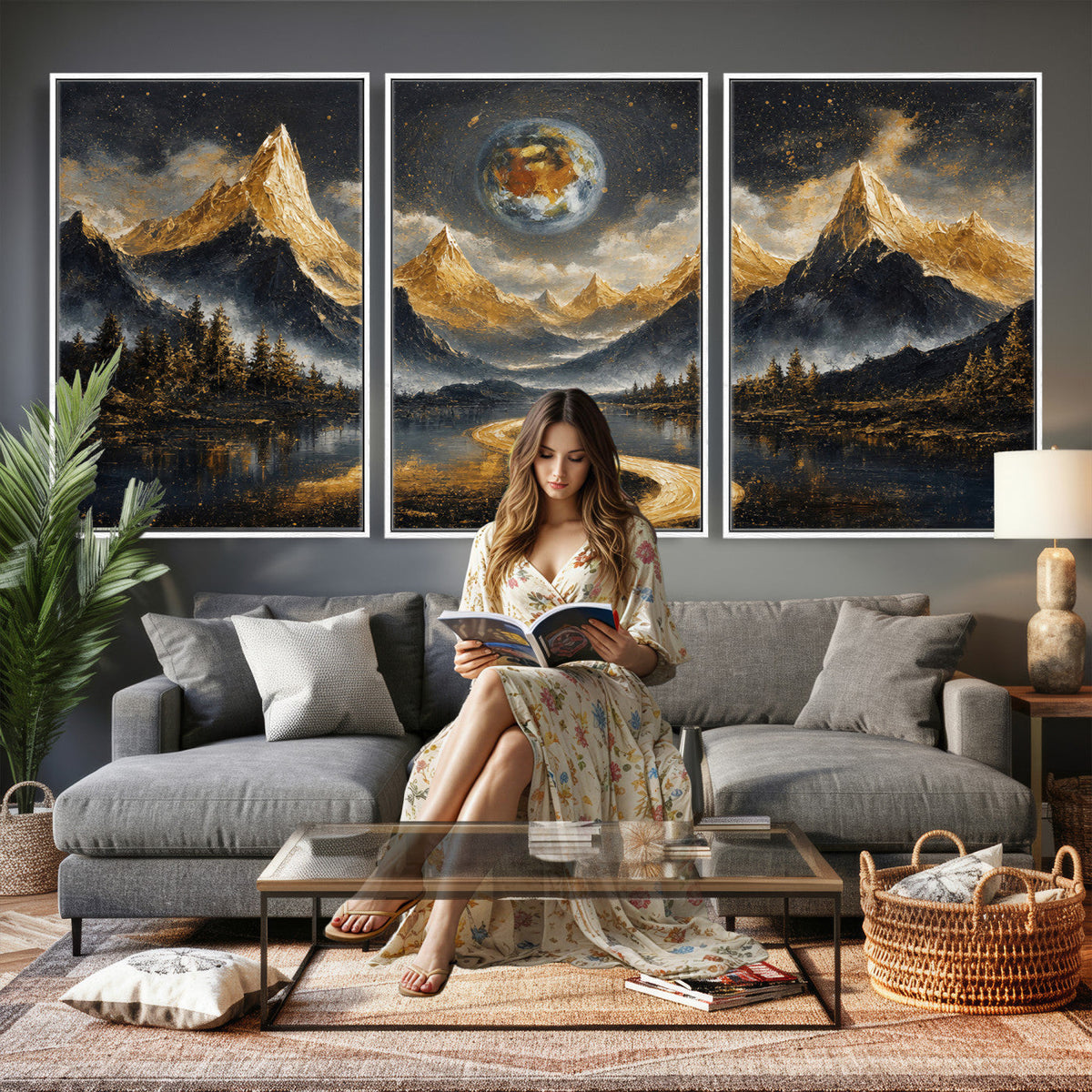 Abstract Mountain Wall Art Canvas Print Modern Landscape Painting Print