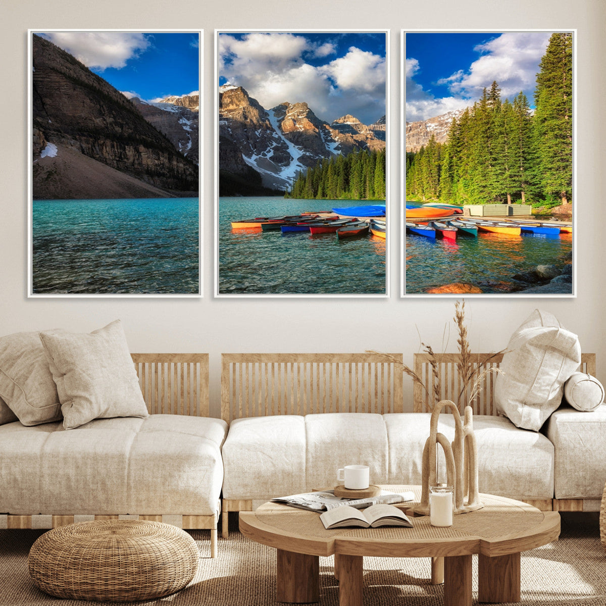 Moraine Lake 3-Panel Wall Art, Majestic Mountain and Lake