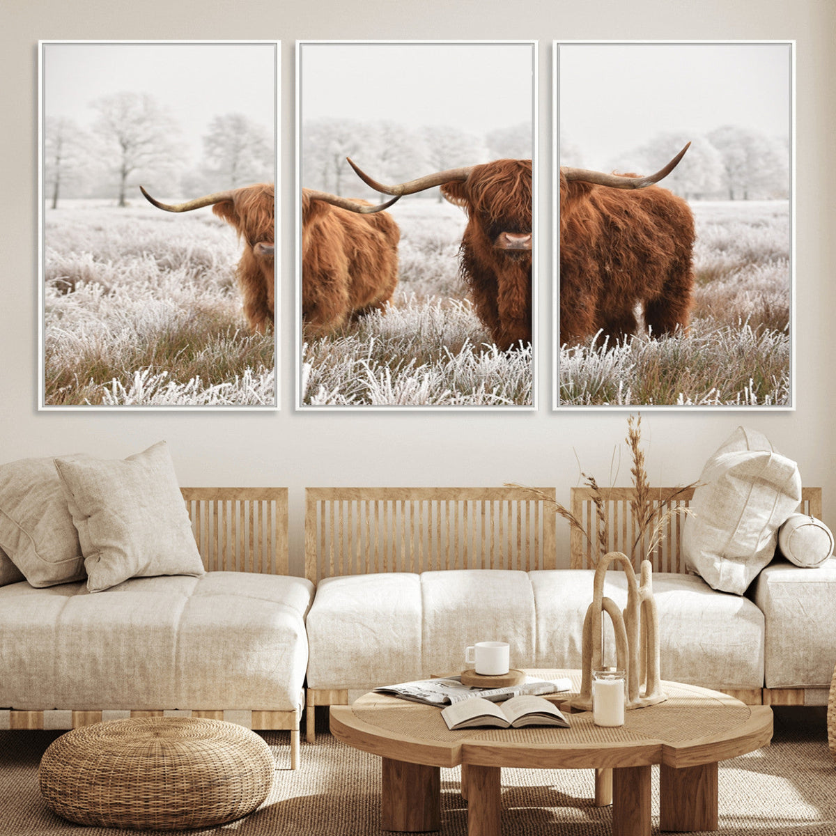 Longhorn Cattle Wall Art Canvas Print, Framed Farmhouse