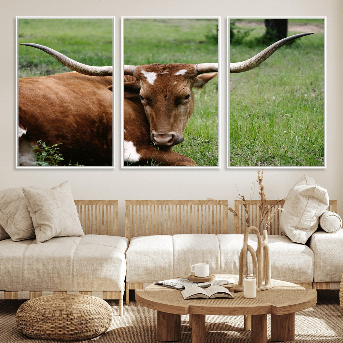 Longhorn Cow Animal Wall Art Canvas Print