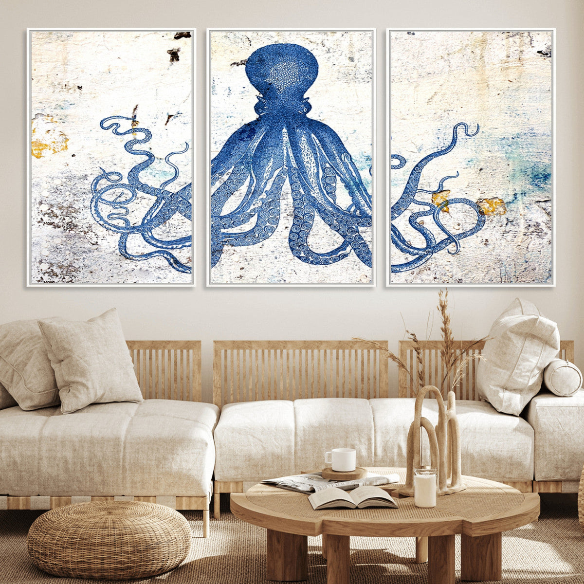 Octopus Canvas Wall Art | Coastal Marine Life Artwork for