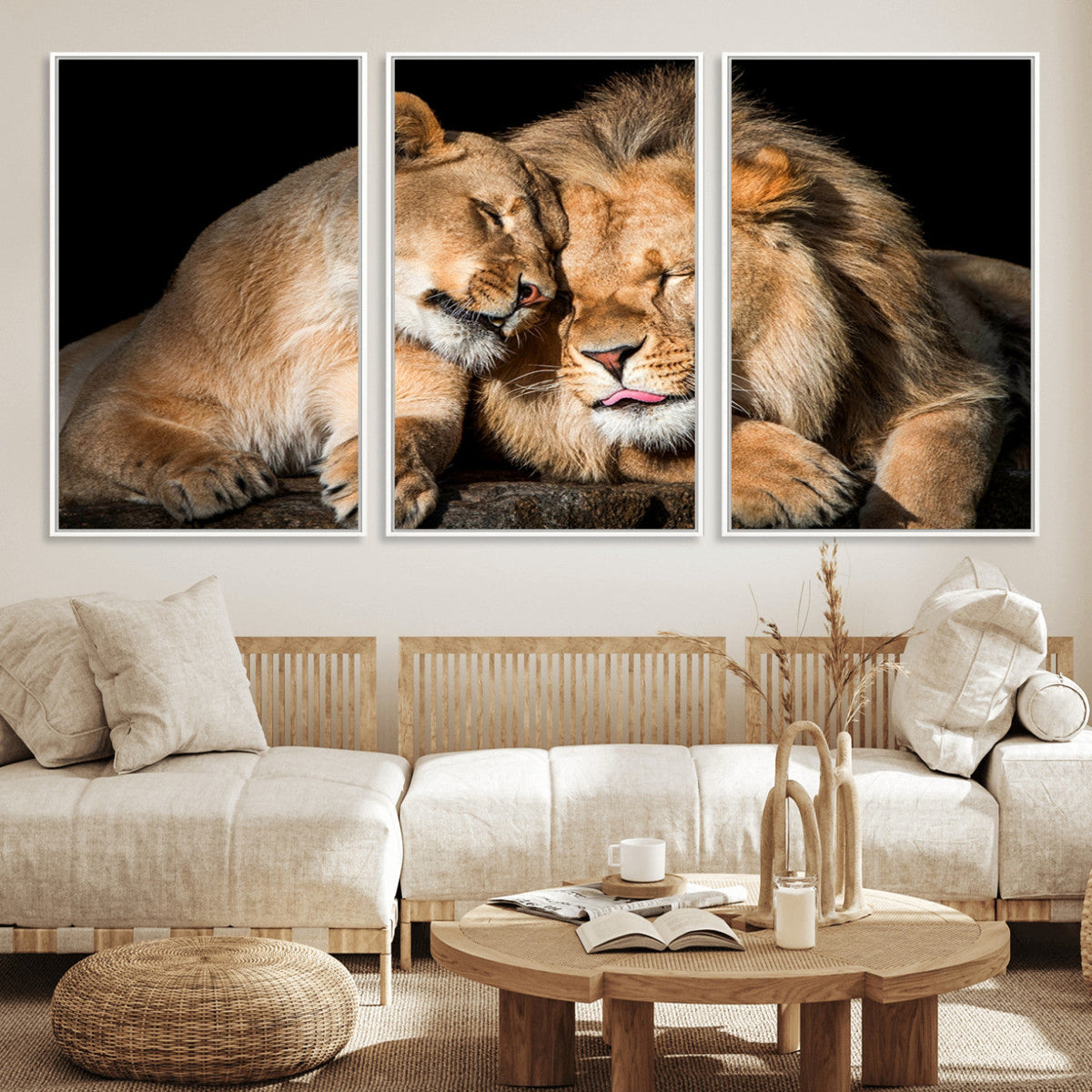 Lion and Lioness Wall Art Canvas Print – Framed African