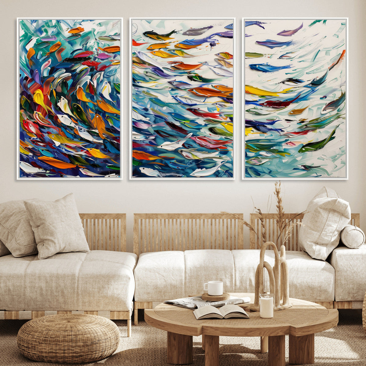 Modern Abstract Fish Shoal Wall Art Canvas Print, Colorful