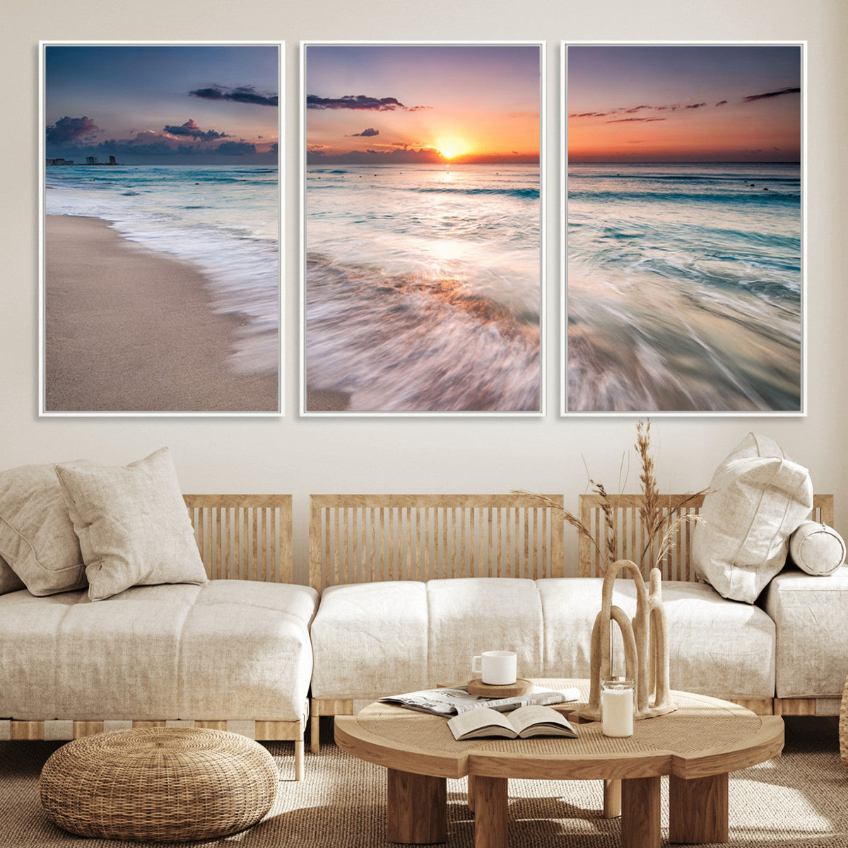 Sunset Beach Wall Art – Soothing Coastal Landscape, Ready to