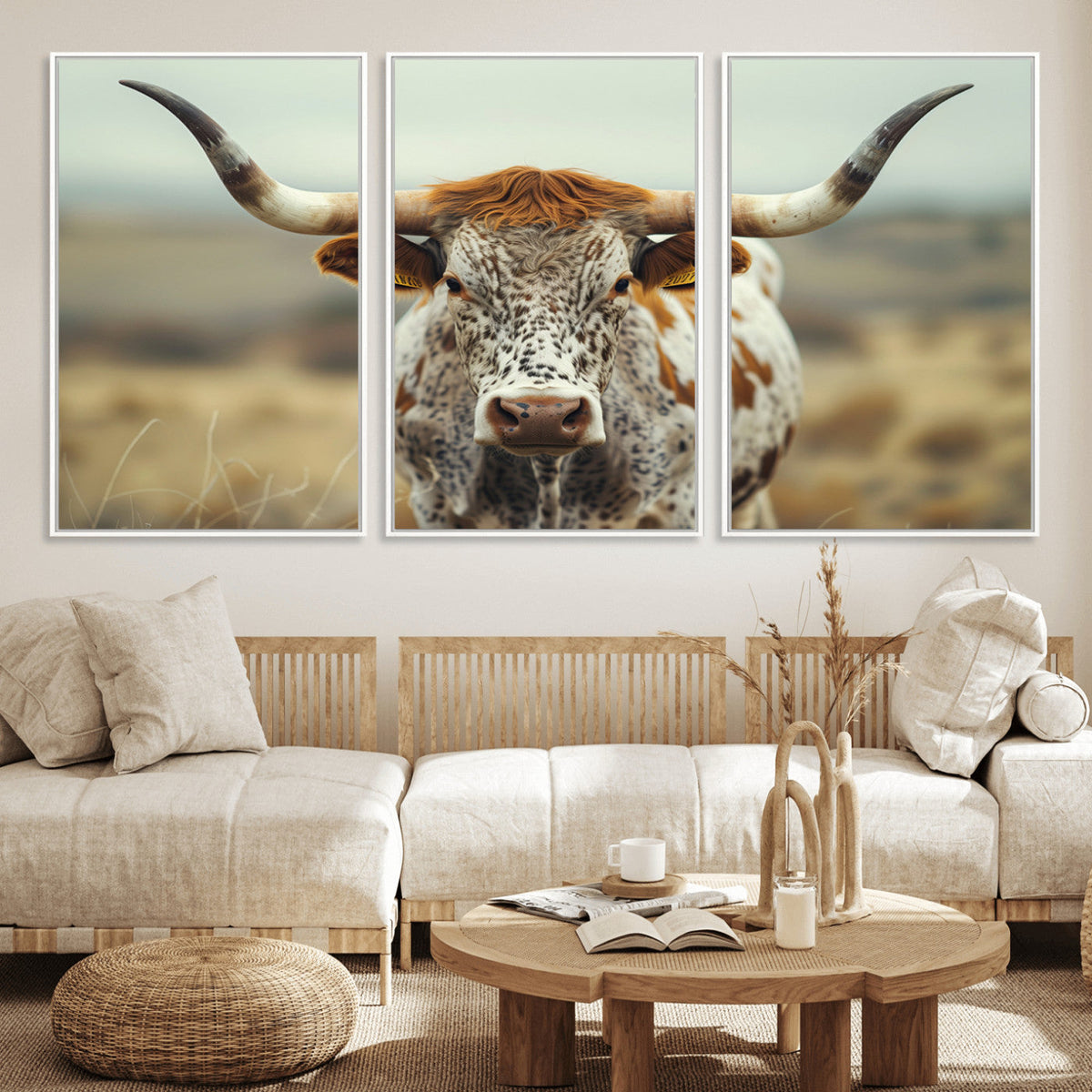 Texas Cow Longhorn Wall Art Canvas Print for Farm House Wall