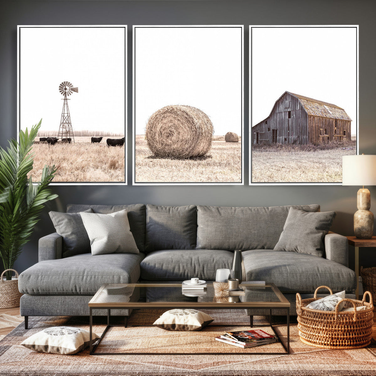 Rustic Farmhouse Wall Art Set of 3 – Country Barn and Wheat
