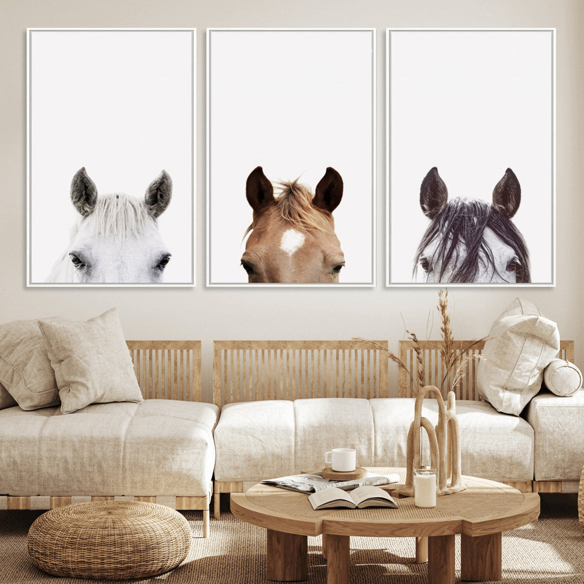 Horse Prints Set, Set of 3 Horse Wall Art, Horses Portraits,
