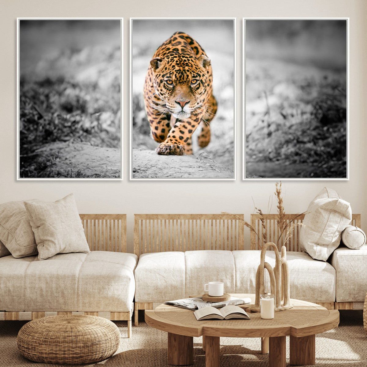Jaguar Wall Art Canvas Print - Majestic Big Cat in Focused
