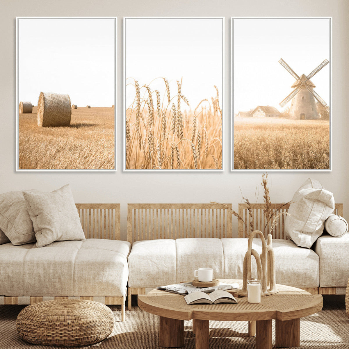 Vintage Farmhouse Triptych Wall Art – Giclée Canvas