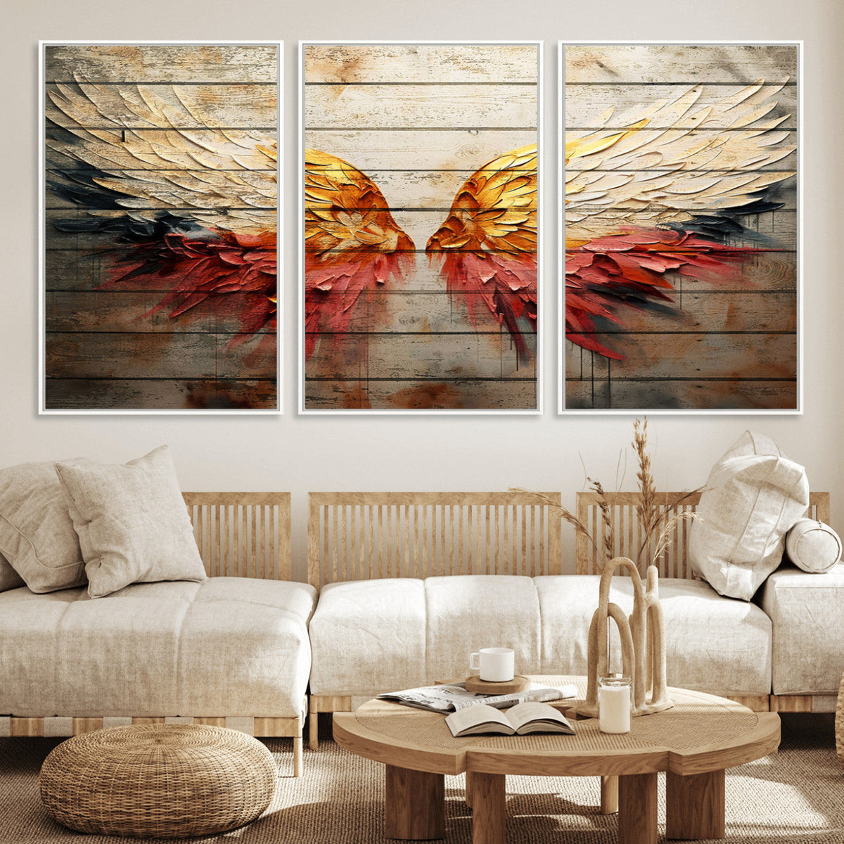 Abstract Angel Wings Canvas Wall Art – Framed and Ready to