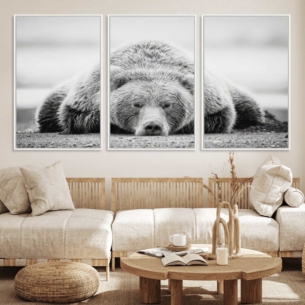 Resting Grizzly Bear Wall Art Canvas Print – Majestic Lazy