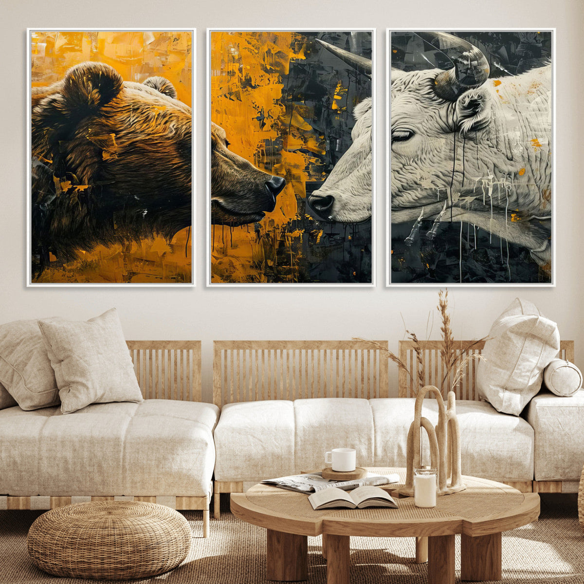 Bear and Bull Wall Art Canvas Print – Abstract Animal