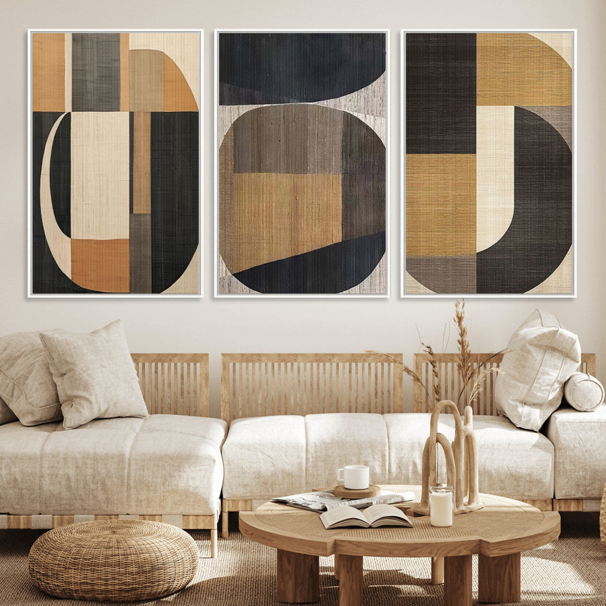 Modern Brown Wabi Sabi Wall Art Canvas Print Set – Framed