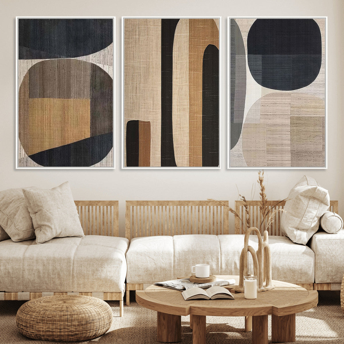 Abstract Minimalist Canvas Wall Art - Neutral Geometric