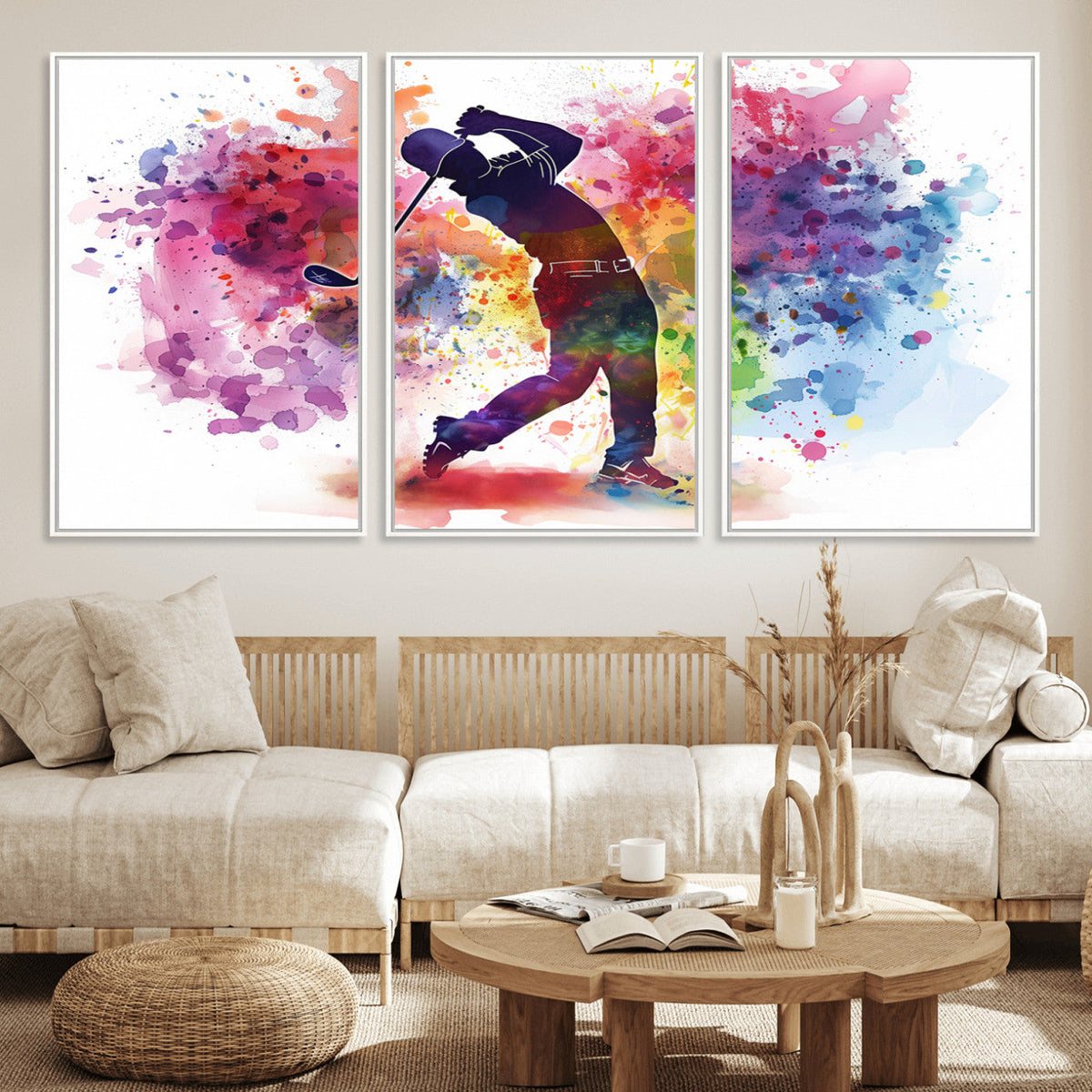Colorful Golfer Swing Wall Art Canvas Print - Ready to Hang,