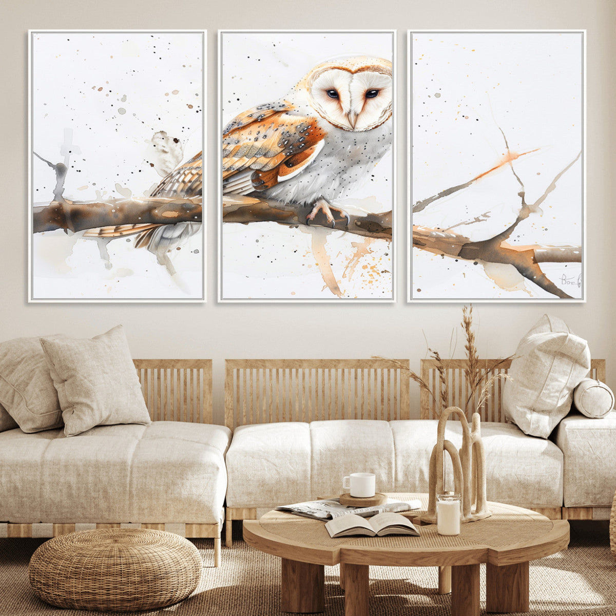 Barn Owl Wall Art on Branch | Stunning Canvas Print for