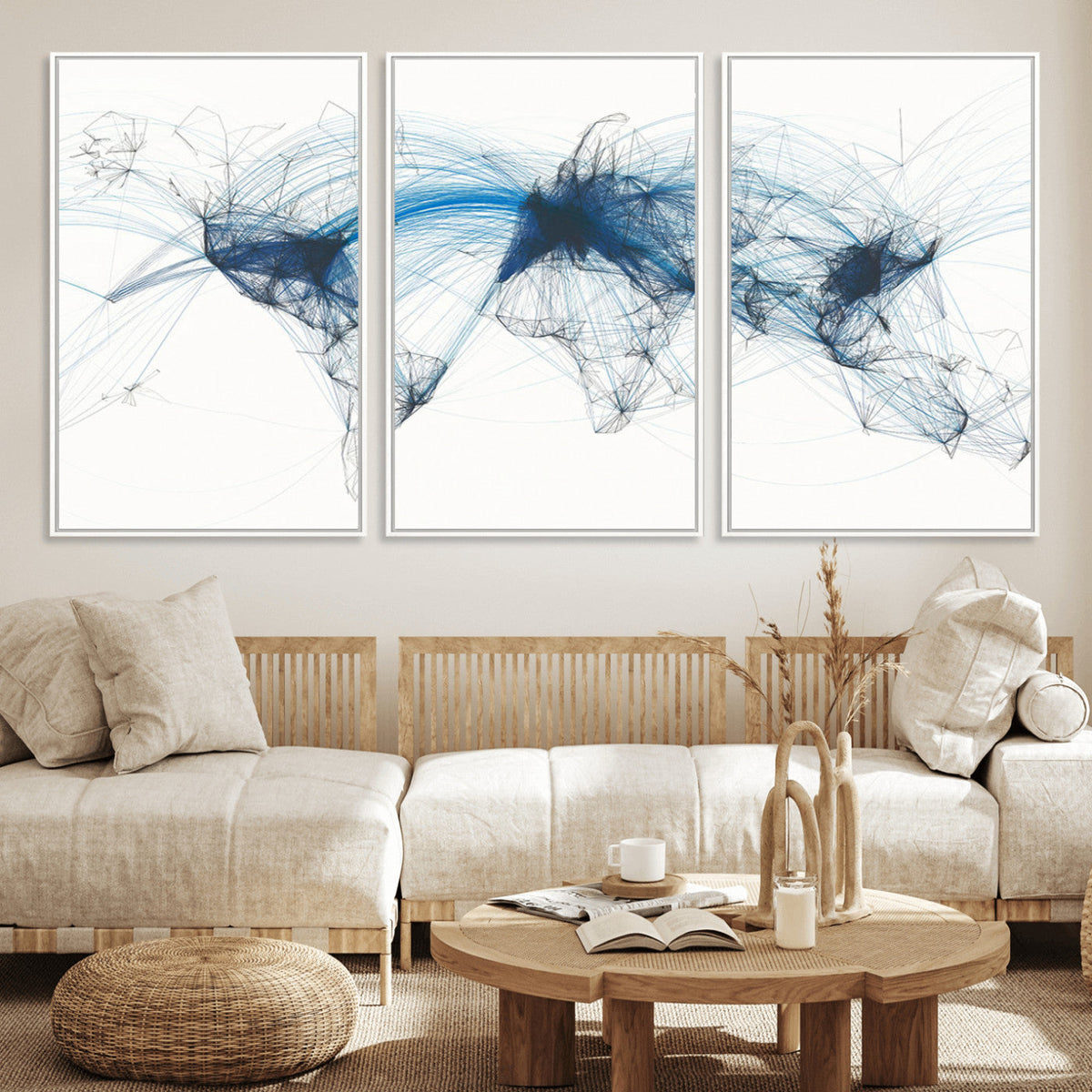 Flight Route Map Wall Art Canvas Print, Abstract Air Traffic