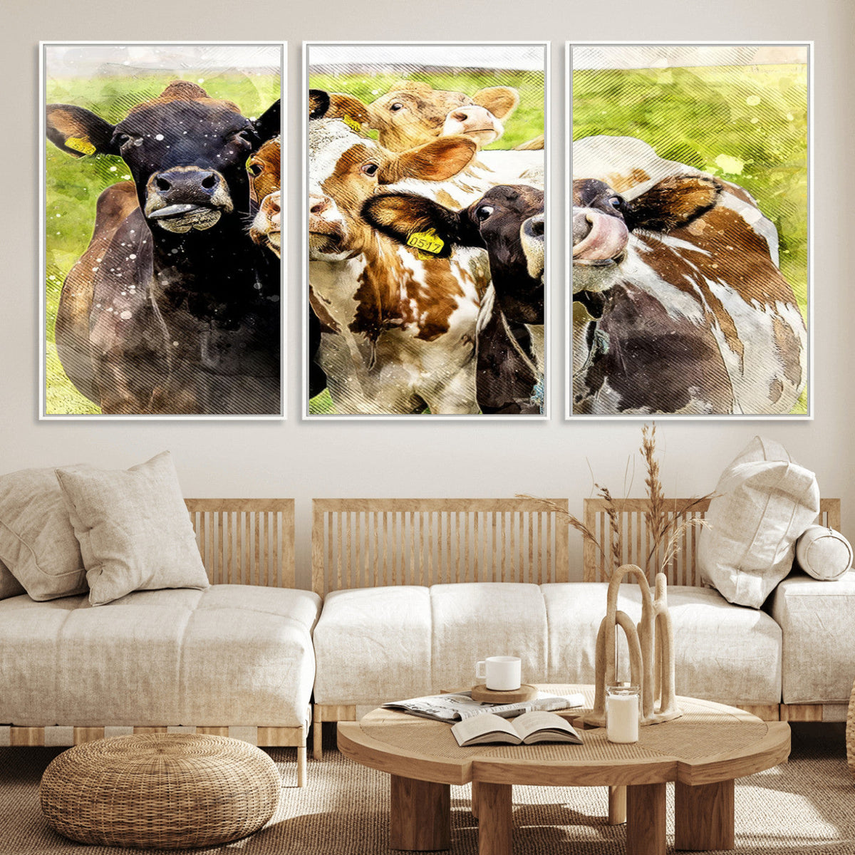 Curious Cows Farmhouse Wall Art | Ready to Hang and Framed
