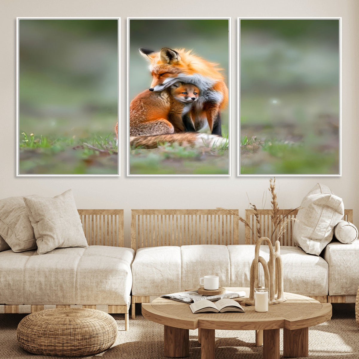 Heartwarming Fox and Baby Cub Wall Art | Ready to Hang