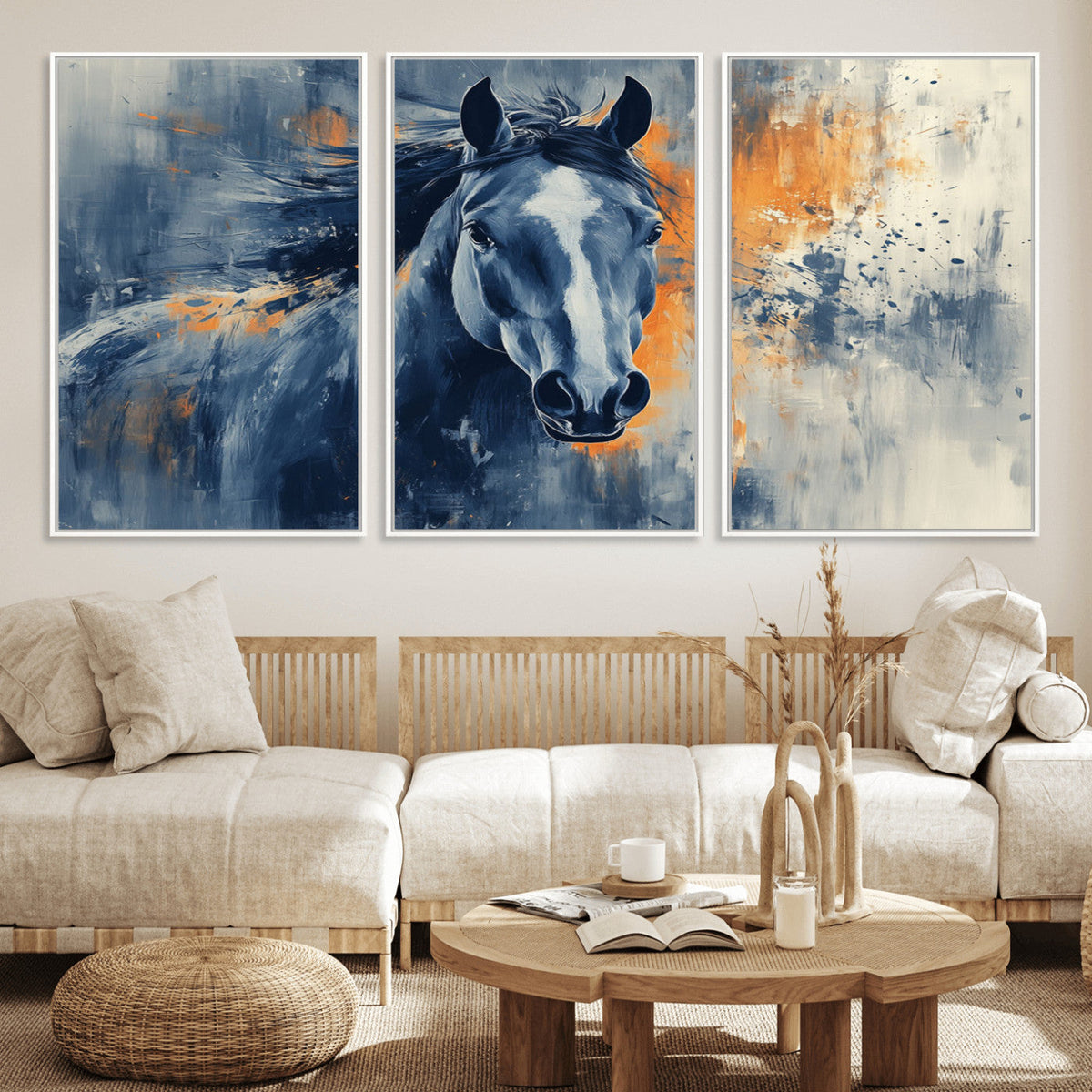 Abstract Blue Horse Wall Art Print Canvas | Horse Wall Art