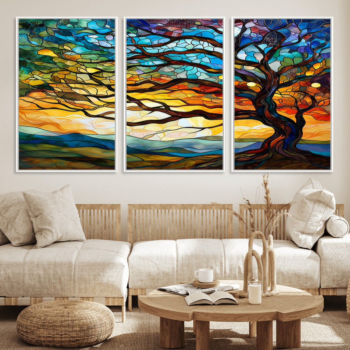 Vibrant Mosaic Tree of Life Wall Art | Stained Glass Style