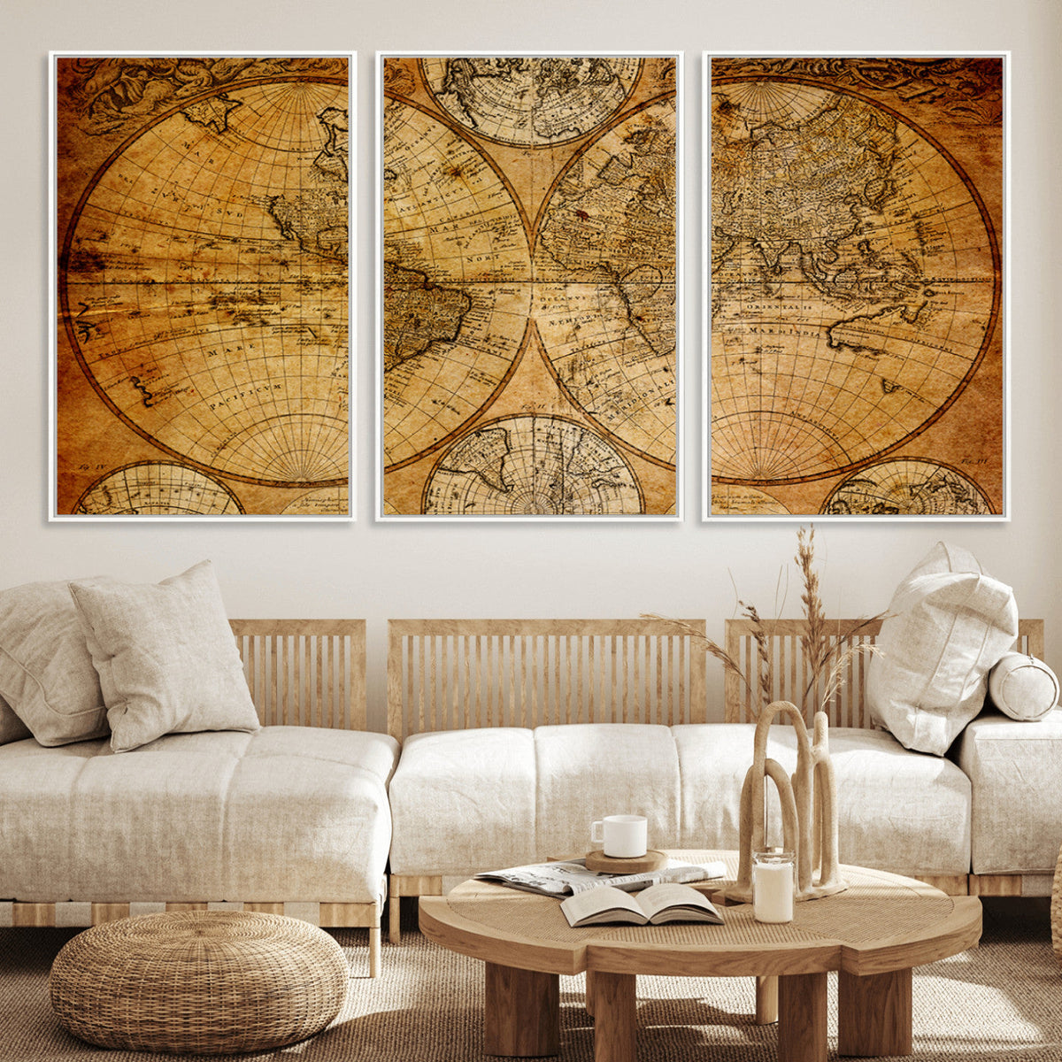 Vintage World Map Canvas Print – Antique Push Pin Travel