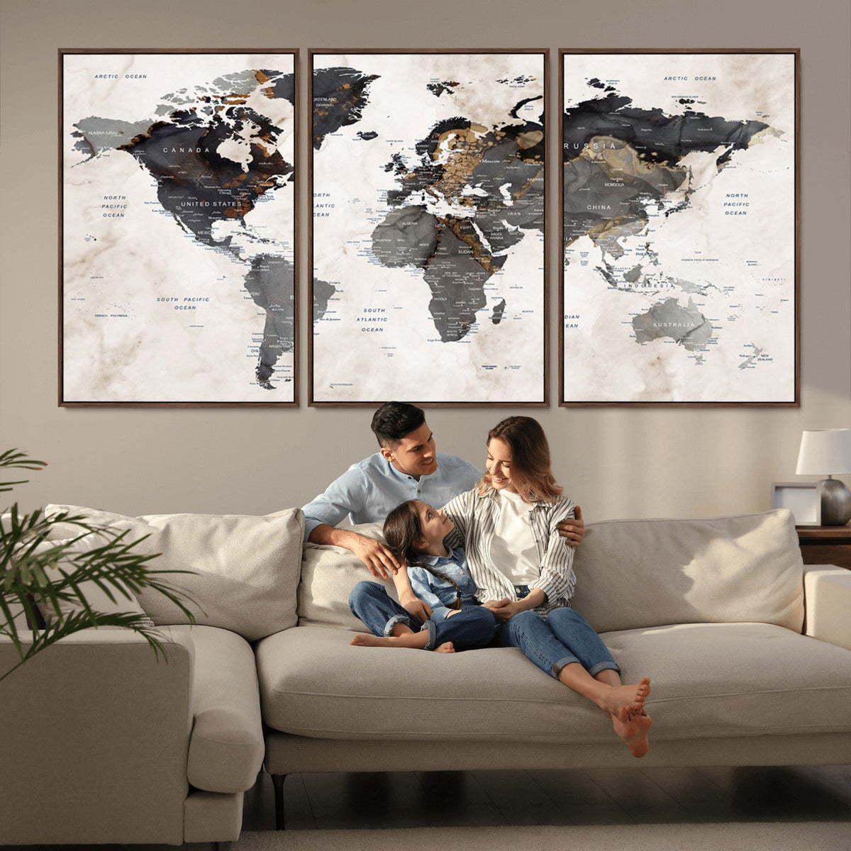 Abstract Map Printing - Modern World Map Canvas Wall Art for