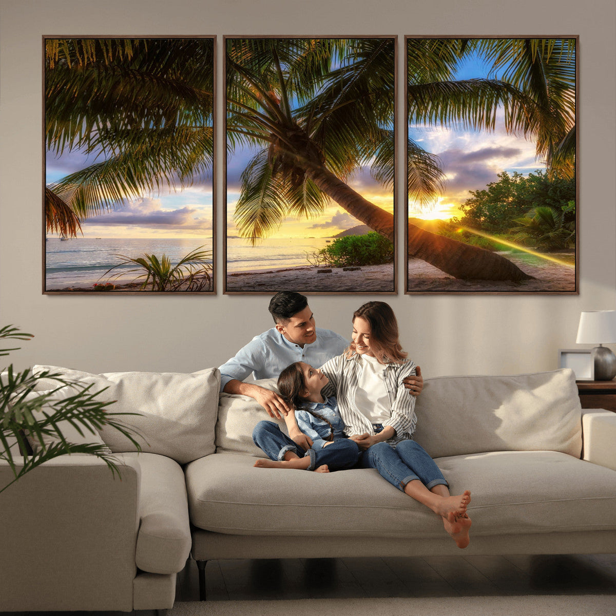 Tropical Island Sunset on the Beach Palms Wall Art Canvas
