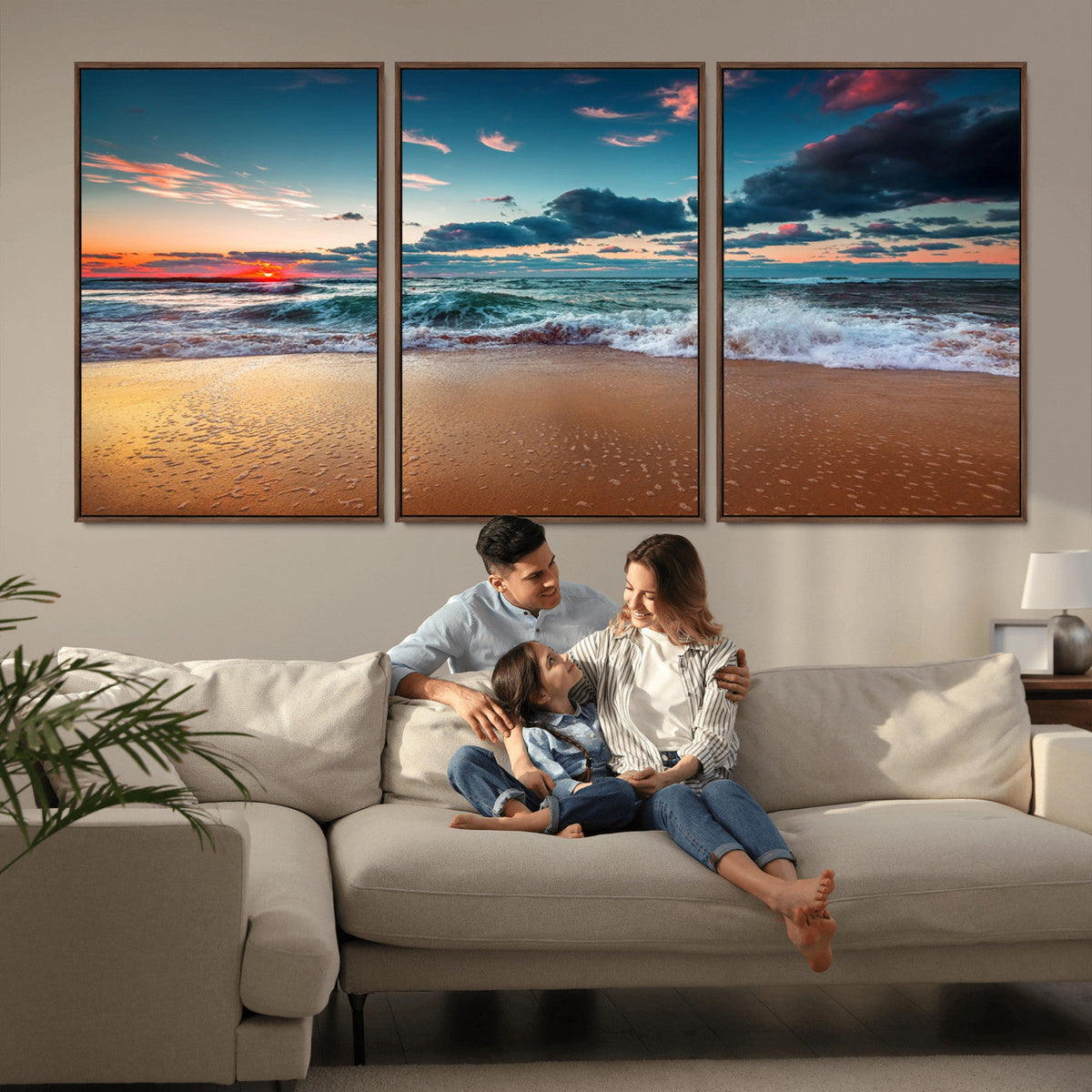 Sunset on Beach Wall Art Ocean Beach Canvas Print