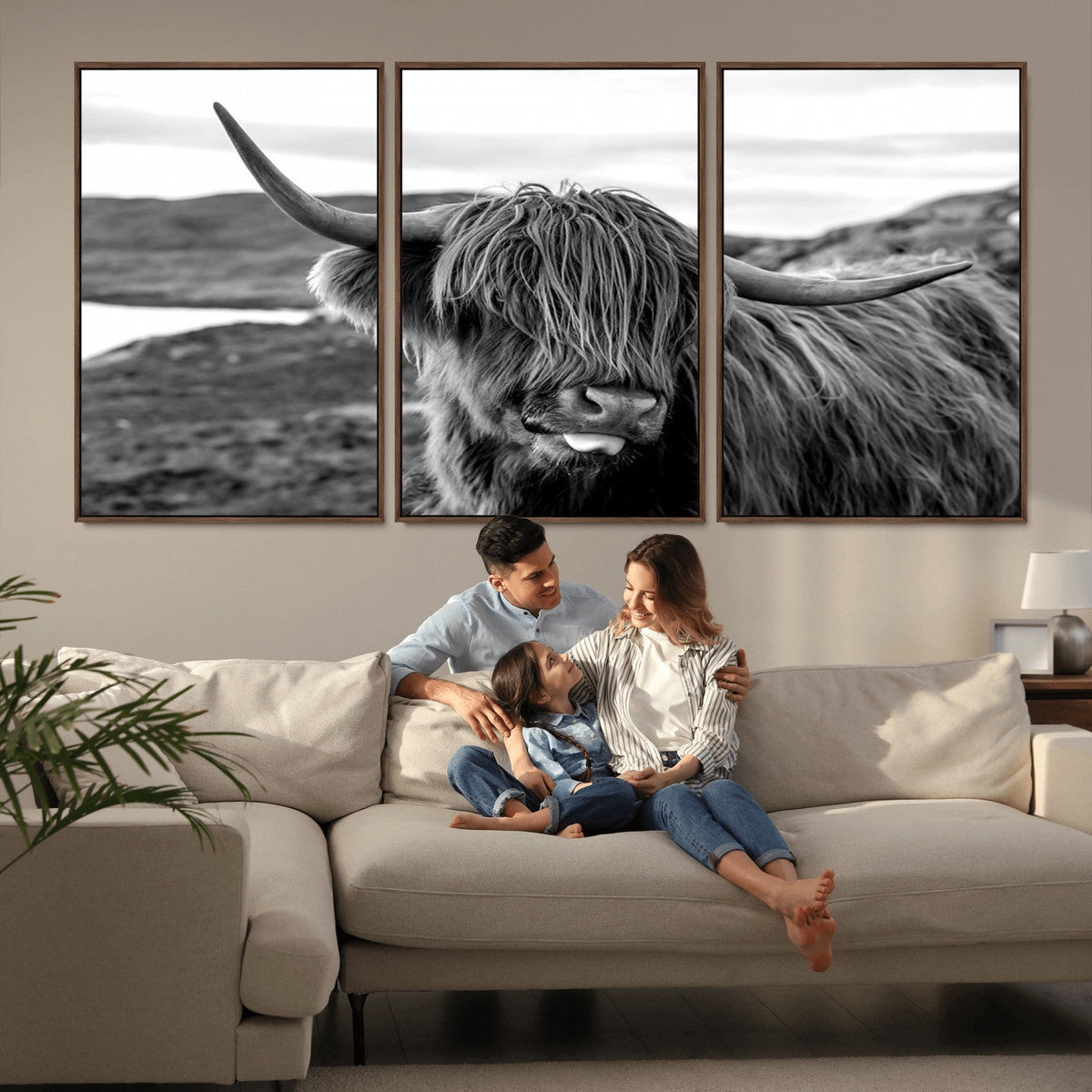 Longhorn Steer Canvas Print Wall Art, Highland Cow Canvas