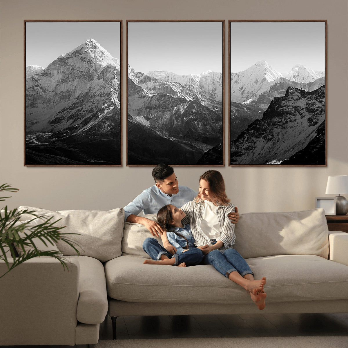 Everest Himalaya Mountain Peaks Black & White Triptych