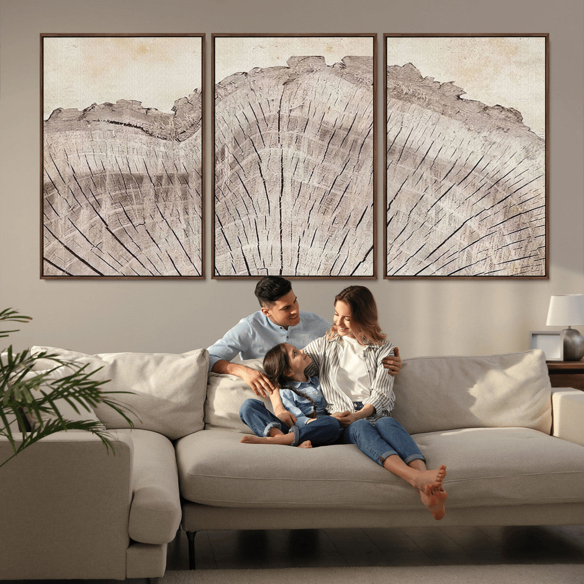 Tree Ring Wall Art Triptych, Rustic Wood Ring Canvas Print,