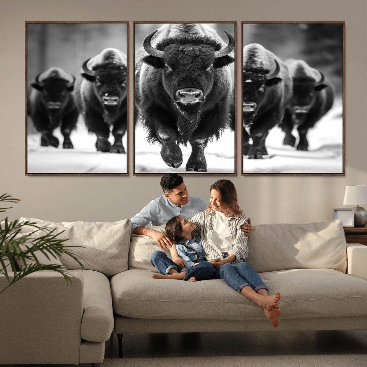 American Bison Art | Buffalo Herd Wall Art Canvas Print, BW