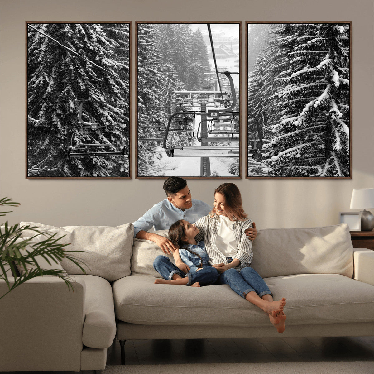 Winter Ski Lift Black and White Canvas Wall Art – Alpine