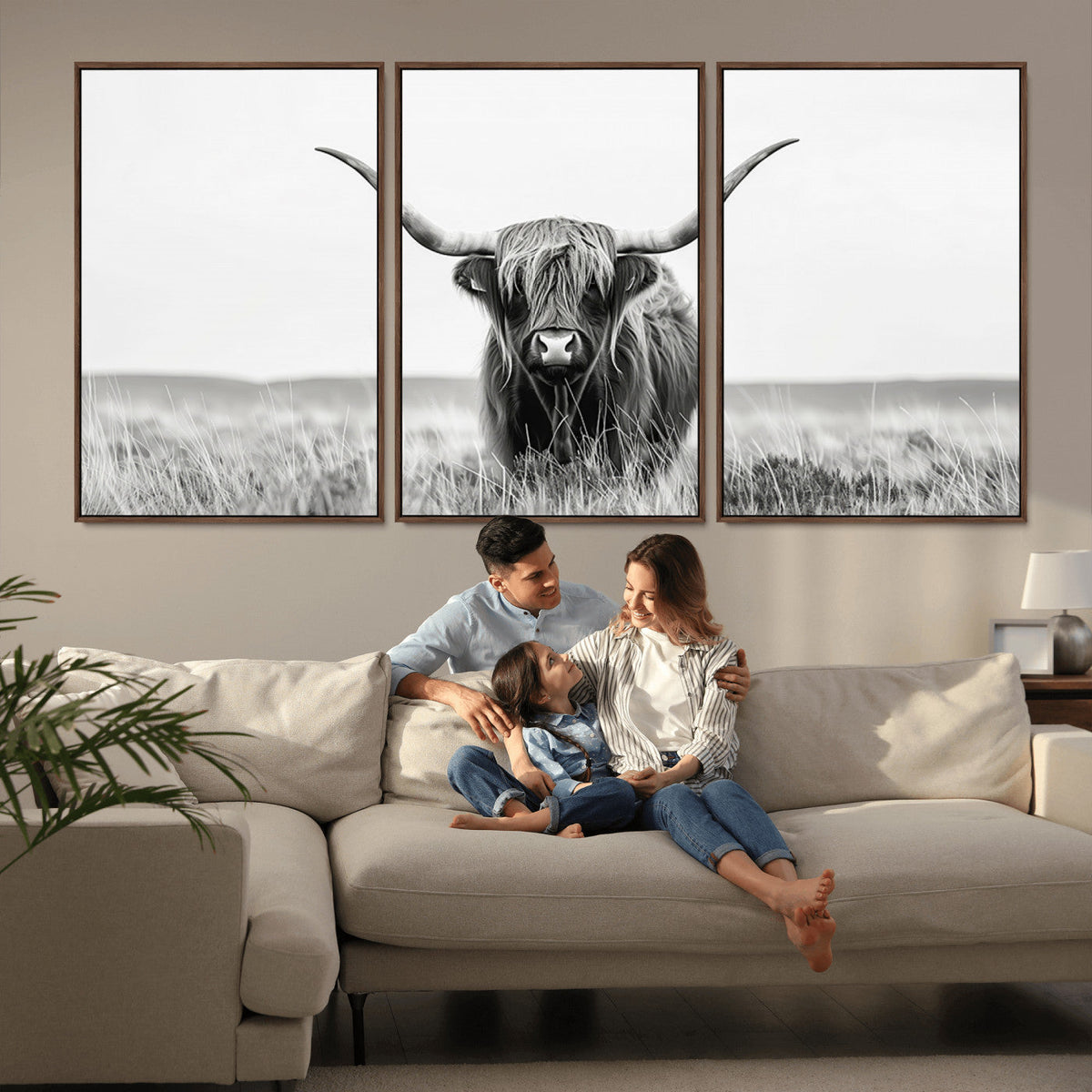 Highland Cow Canvas Wall Art – Majestic Beauty in Black and