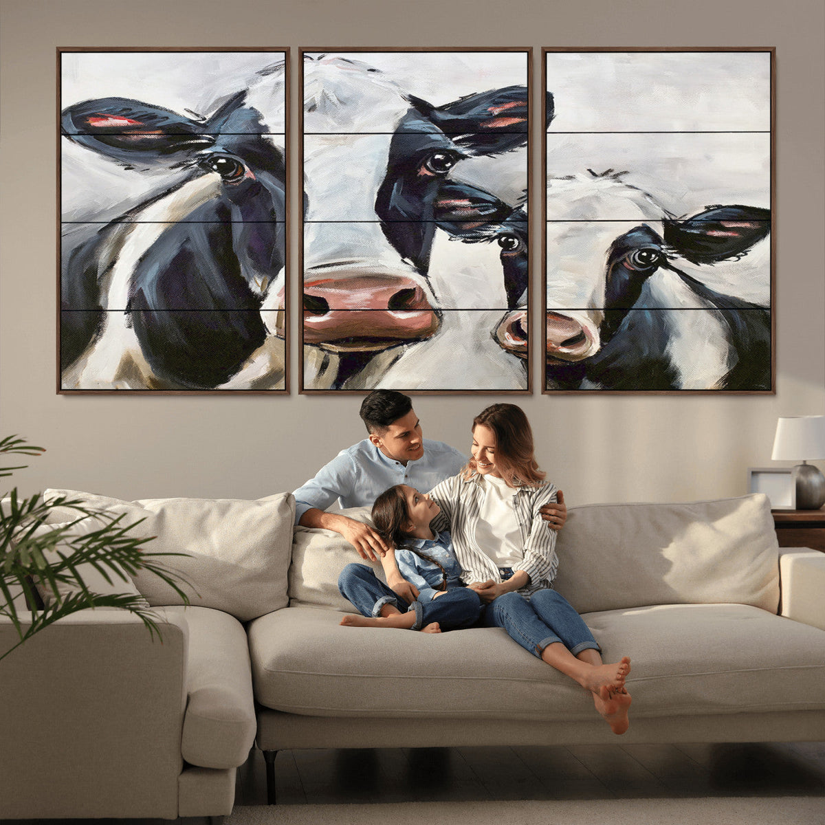 Vintage Baby and Mom Cattle Wall Art Canvas Print