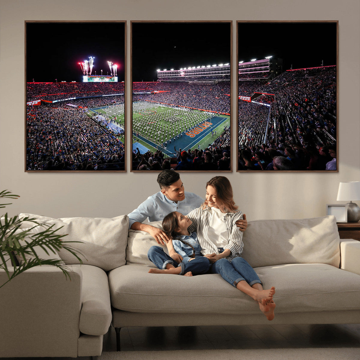 Ben Hill Griffin Stadium Night Game Triple Canvas Wall Art -
