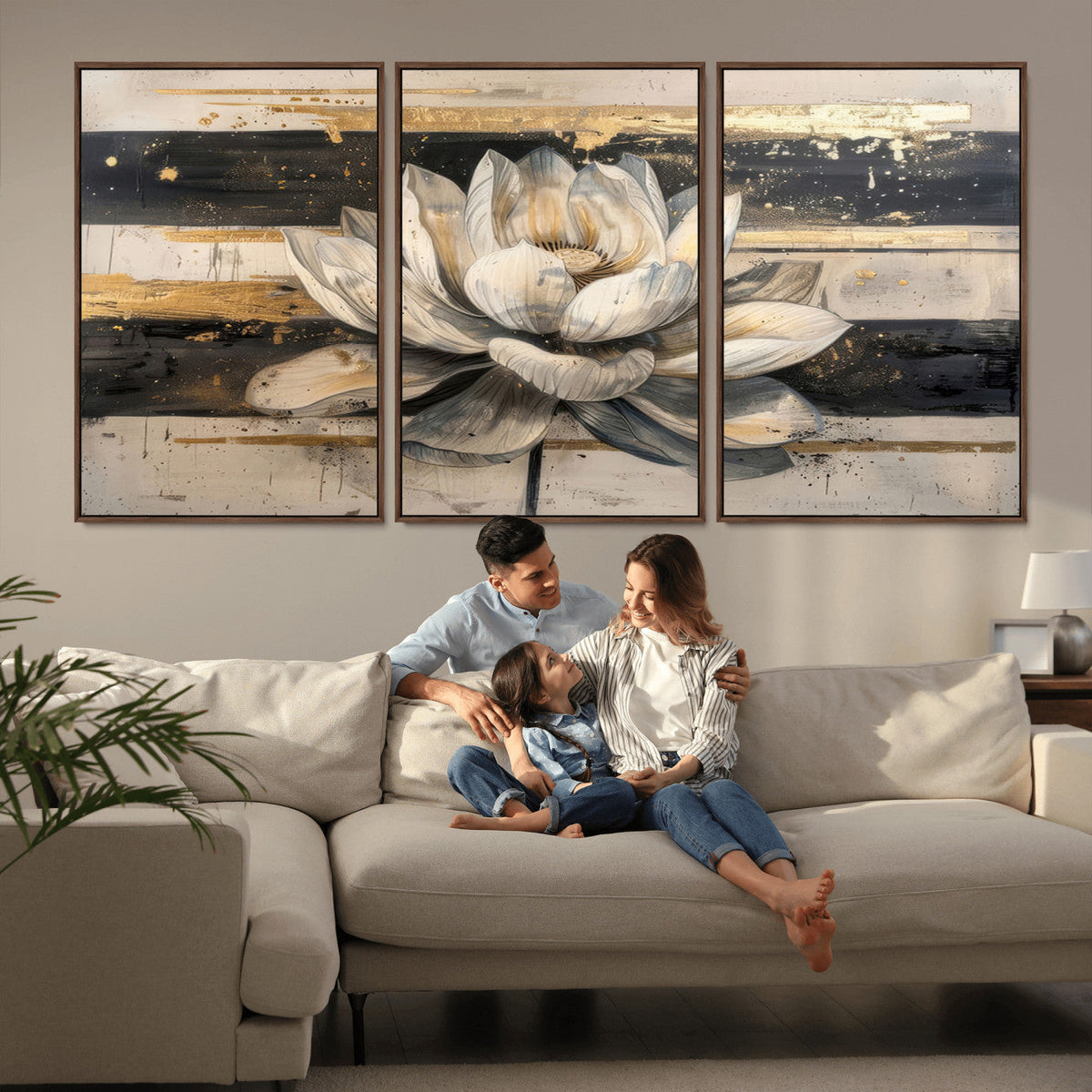 Lotus Flower Wall Art – Framed Abstract Floral Canvas