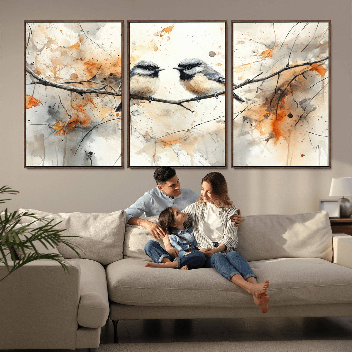Abstract Watercolor Chickadee Bird Canvas Wall Art Print -