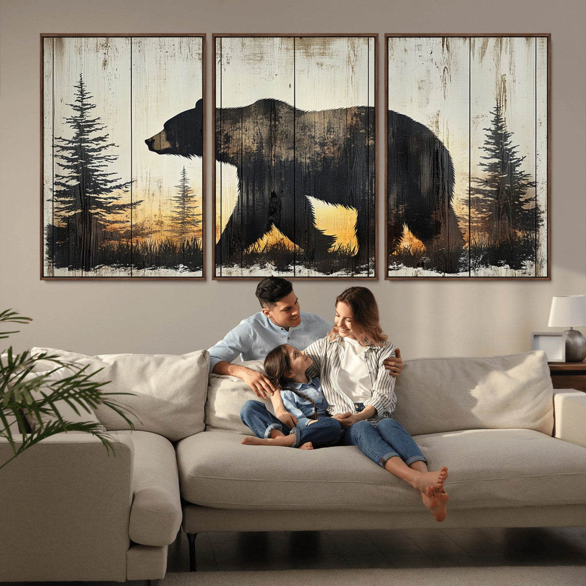 Vintage Bear Wall Art Canvas Print for Farmhouse - Mountain